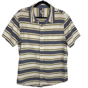 1901 Striped Short Sleeve Button Down Shirt XL 100% Cotton Yellow Blue Coastal